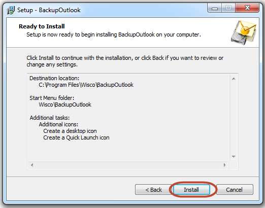 Backu Outlook is ready for the copying files