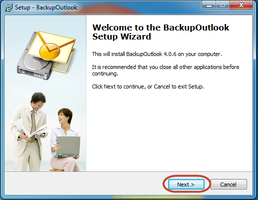 Start Backup Outlook installation