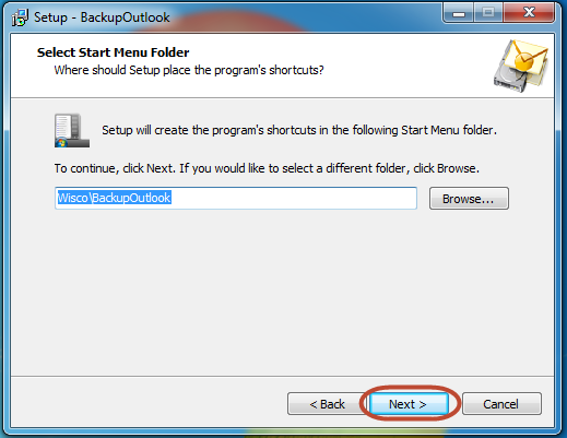 Select the start menu entry for Outlook backup