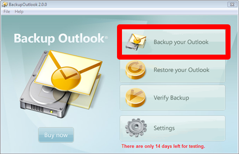 Click on 'Backup your Outlook' to start backup process